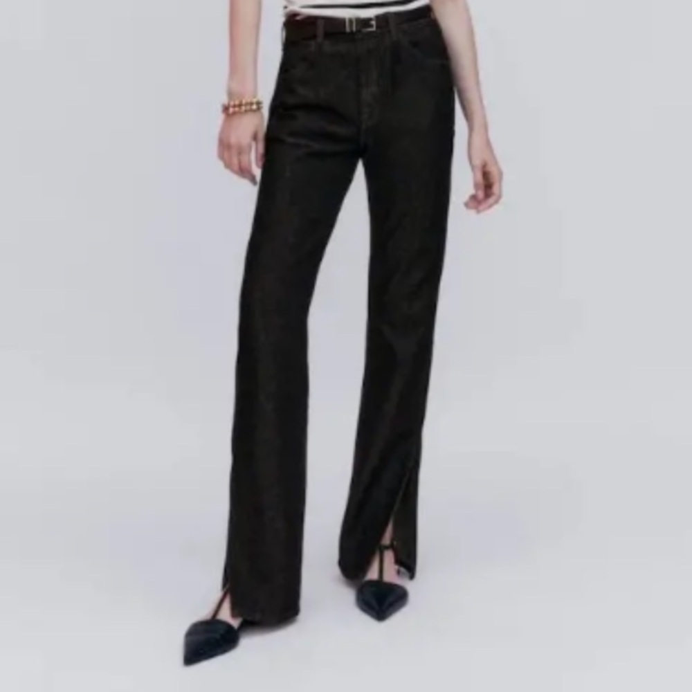 Massimo Dutti black mid rise cigarette jeans with slit size 10 New premium denim